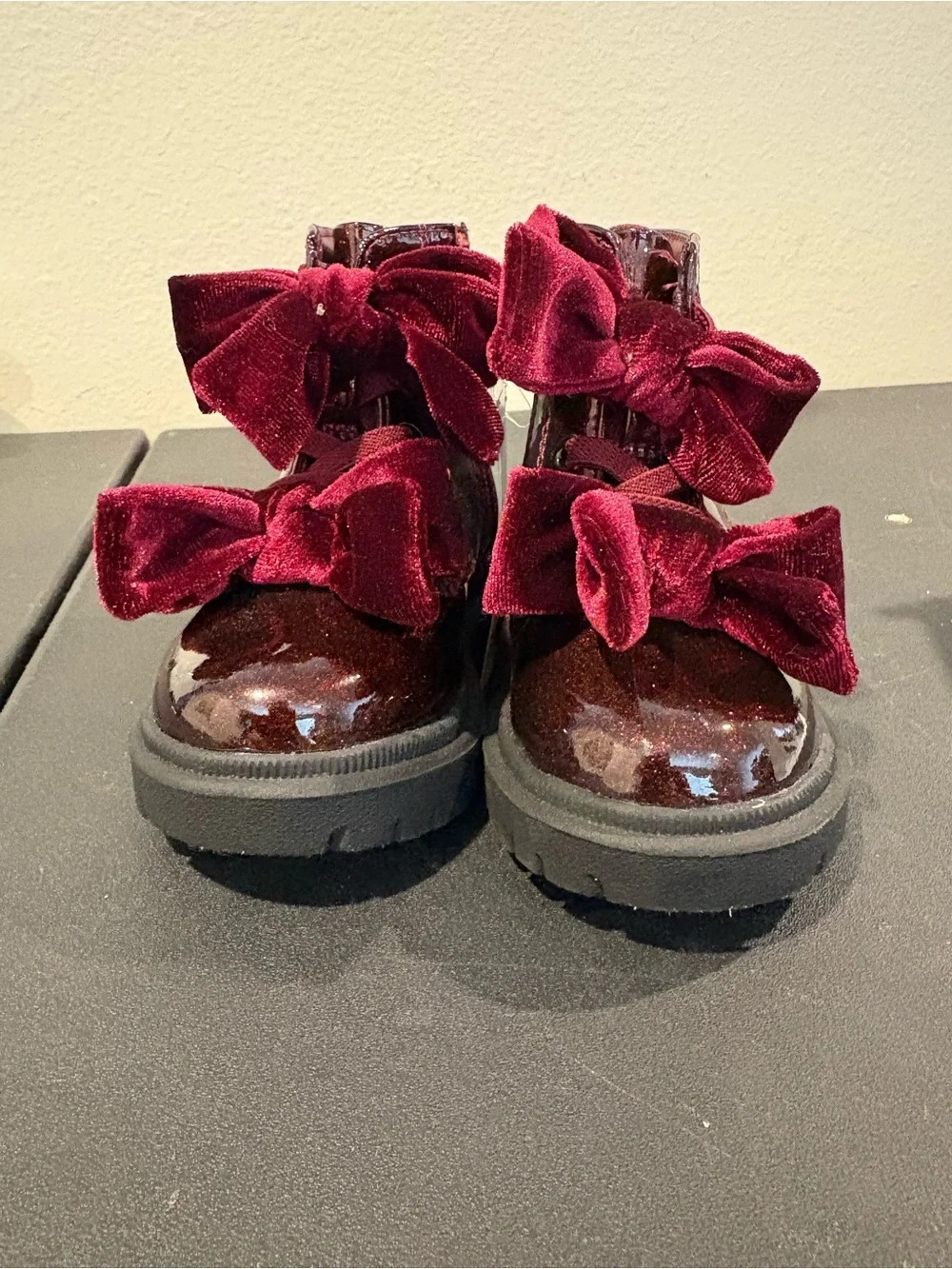 Cat and Jack Estes Combat Boots Glitter Burgundy Red Toddler Infant Girls Sz 5